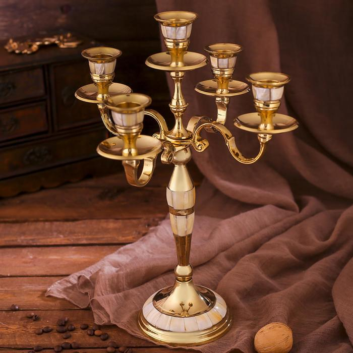 Подсвечник латунь на 5 свечей Подсвечник латунь на 5 свечей "Идеал" с перламутром 23х23х32,5 см