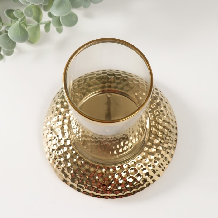 Подсвечник керамика, стекло на 1 свечу "Верна" d=8 см золото 14,5х14,5х17,5 см