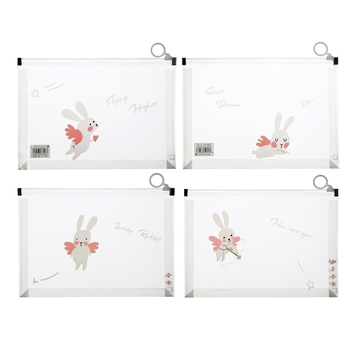 Папка-конверт на молнии формат А5, 180мкр, с рисунком Папка-конверт на молнии формат А5, 180мкр, с рисунком "Зайчик", МИКС