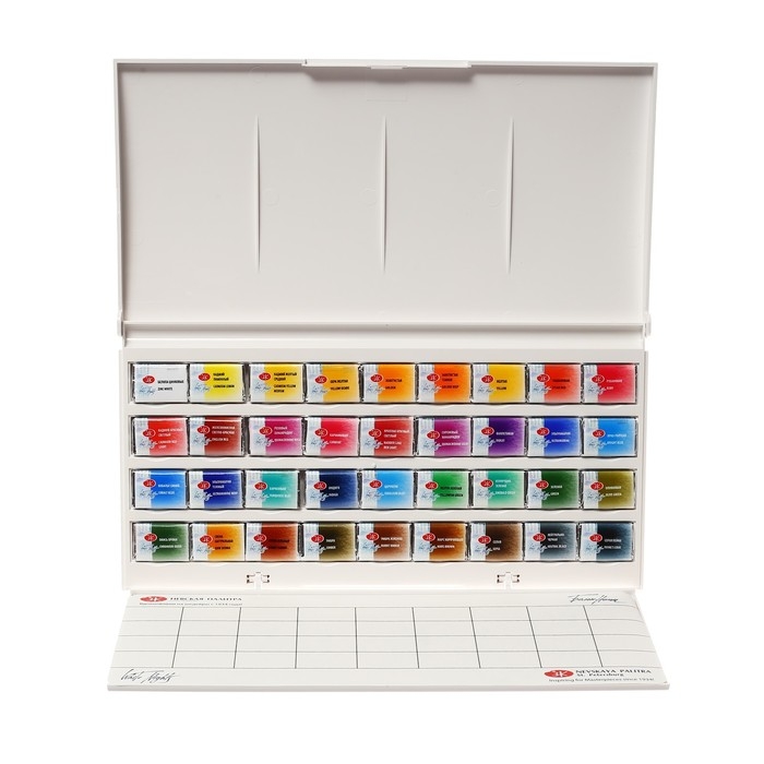 Акварель художественная в кюветах, 36 цветов х 2.5 мл, ЗХК  Акварель художественная в кюветах, 36 цветов х 2.5 мл, ЗХК "Белые ночи", пластиковая палитра, 1942258