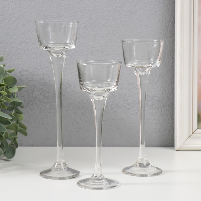 Подсвечник стекло набор 3 шт Подсвечник стекло набор 3 шт "Прозрачность мыслей" высота 15 см, 17,5 см, 20 см прозрачный