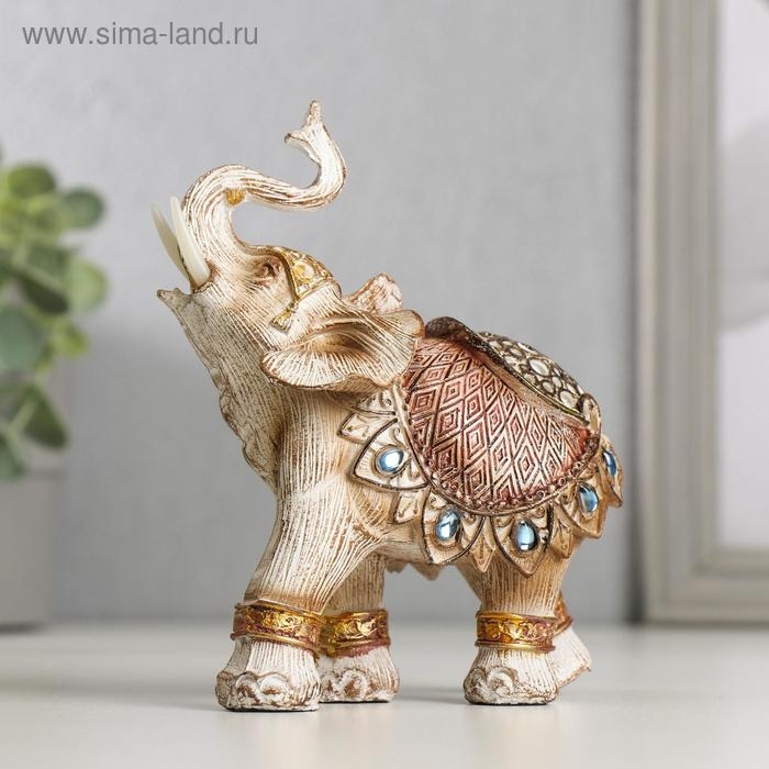 Сувенир полистоун Сувенир полистоун "Слон в бежевой попоне с сапфирами" МИКС 13,5х11,5х6,5 см