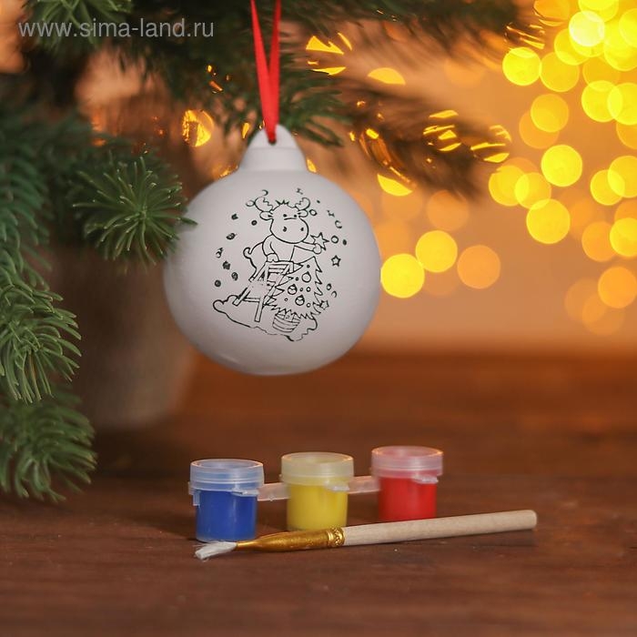 Новогодний шар под раскраску «Украшаем ёлку» с подвесом, краска 3 цв. по 2 мл, кисть Новогодний шар под раскраску «Украшаем ёлку» с подвесом, краска 3 цв. по 2 мл, кисть