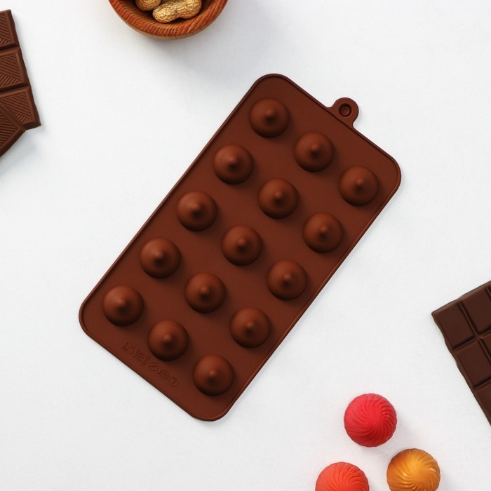 Форма для конфет и шоколада Доляна «Трюфель», силикон, 20,5×10,5 см, 15 ячеек (d=2,2 см), цвет коричневый Форма для конфет и шоколада Доляна «Трюфель», силикон, 20,5×10,5 см, 15 ячеек (d=2,2 см), цвет коричневый