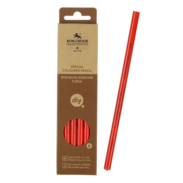 Карандаш незаточенный 4.3 мм, Koh-I-Noor 3263/1 по стеклу, металлу, пластику, красный, L=175 мм Карандаш незаточенный 4.3 мм, Koh-I-Noor 3263/1 по стеклу, металлу, пластику, красный, L=175 мм