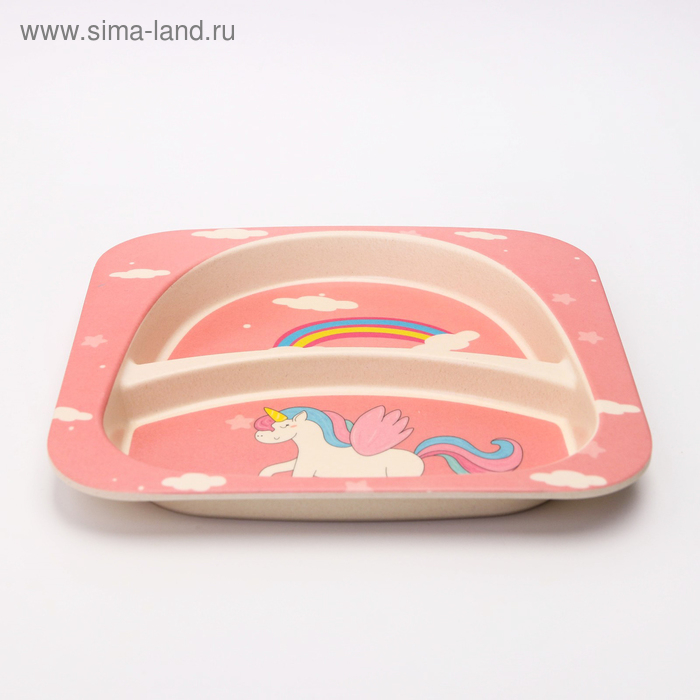 Набор бамбуковой посуды «Единорог», тарелка, миска, стакан, приборы, 5 предметов Набор бамбуковой посуды «Единорог», тарелка, миска, стакан, приборы, 5 предметов