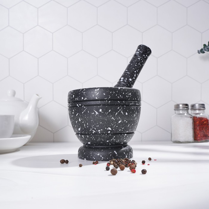 Ступка с пестиком Доляна «Чёрный камень», 10,5×10,5×20 см, цвет чёрный Ступка с пестиком Доляна «Чёрный камень», 10,5×10,5×20 см, цвет чёрный