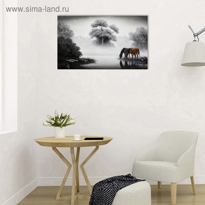 Картина на холсте Картина на холсте "Кони на водопое" 60*100 см