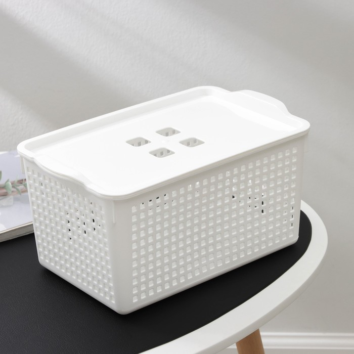 Корзина для хранения с крышкой «Лофт», 5,3 л, цвет белый Корзина для хранения с крышкой «Лофт», 5,3 л, цвет белый