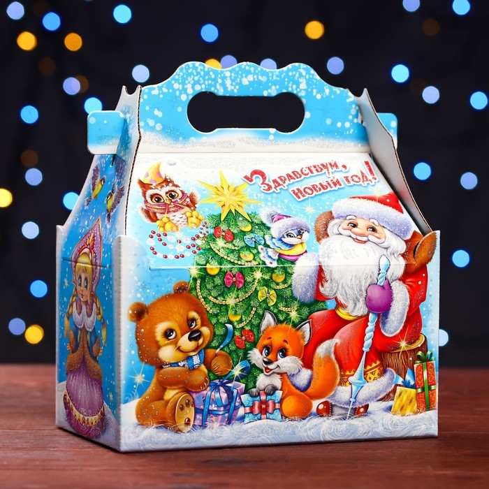 Новый год. Подарочная коробка "Праздник у зверят" , ларец 20 х 12 х 17 см.
