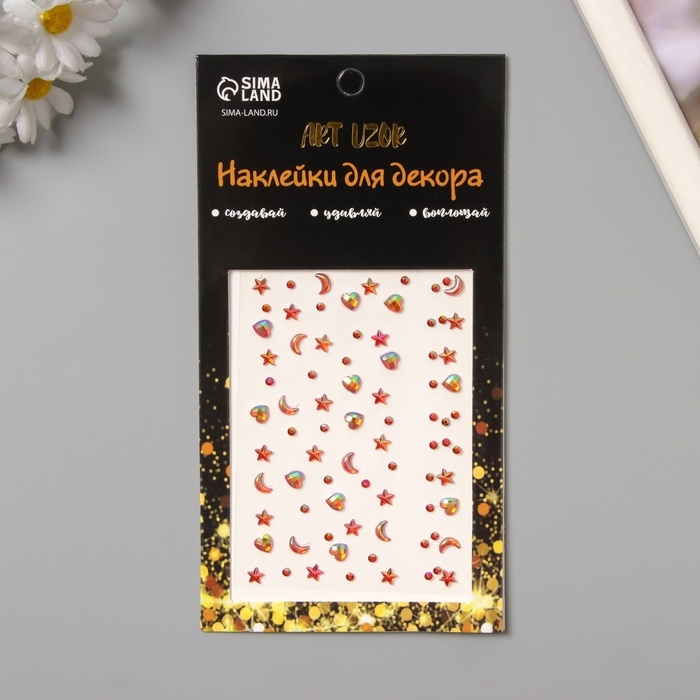 Наклейка пластик стразы "Россыпь" красная 11х7,8 см