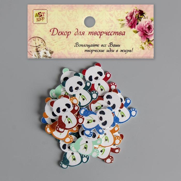 Набор пуговиц декоративных дерево Набор пуговиц декоративных дерево "Панда с бамбуком" набор 15 шт МИКС 2,7х2,5 см