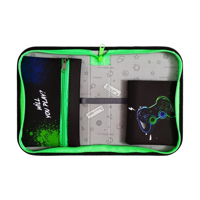 Пенал 1 секция 140 х 210 х 40 мм, откидной карман и косметичка, тканевый, Calligrata TOP Content Пенал 1 секция 140 х 210 х 40 мм, откидной карман и косметичка, тканевый, Calligrata TOP Content "Гейм"