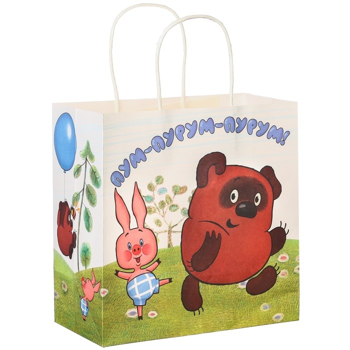 Пакет подарочный, 22х22х11 см, крафт, упаковка, Винни-Пух Пакет подарочный, 22х22х11 см, крафт, упаковка, Винни-Пух