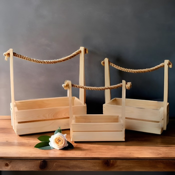 Набор кашпо деревянных 3 в 1 (30.5×18.5×35; 25.5×15×30; 20×12×23)  Набор кашпо деревянных 3 в 1 (30.5×18.5×35; 25.5×15×30; 20×12×23) "Аром", натуральная сосна