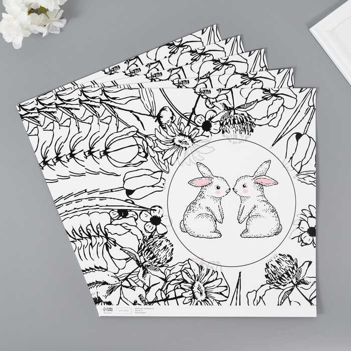 Бумага для скрапбукинга двусторонняя Бумага для скрапбукинга двусторонняя "Зайчики и цыплёнок" плотность 180 гр набор 5 шт 30,5х32 см 1