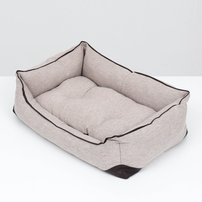 Лежак с подушкой и кантом  Лежак с подушкой и кантом "ФЬЮЖЕН-ЛАЙТ" №1, 55 х 40 х 18 см, рогожка, экокожа, синтепух, бежевый 101