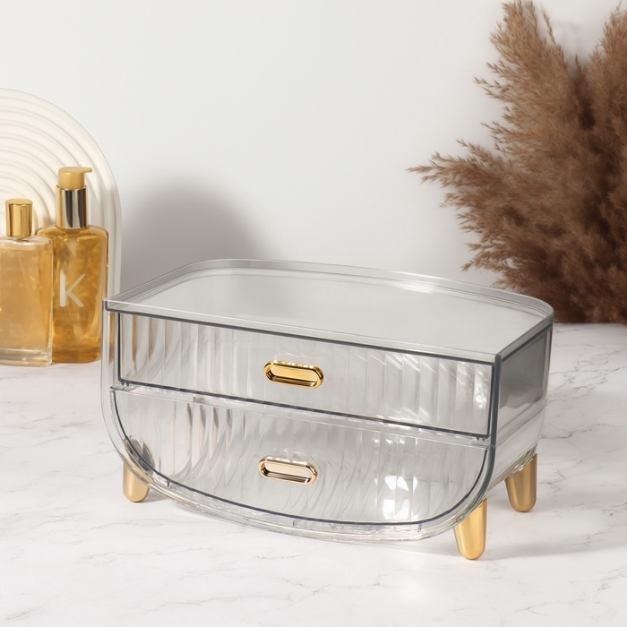 Органайзер для хранения, 2 секции, 28,5 × 18,5 × 14,5 см, цвет прозрачный/золотистый Органайзер для хранения, 2 секции, 28,5 × 18,5 × 14,5 см, цвет прозрачный/золотистый