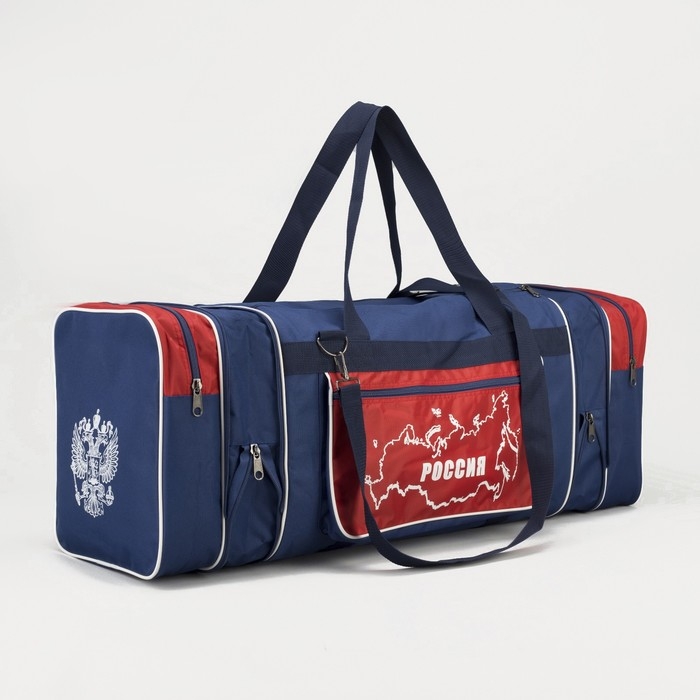 Сумка дорожная на молнии, с увеличением, 3 наружных кармана, длинный ремень, цвет синий/красный Сумка дорожная на молнии, с увеличением, 3 наружных кармана, длинный ремень, цвет синий/красный