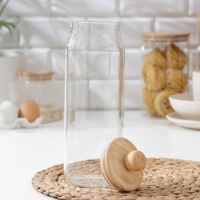 Банка стеклянная для хранения сыпучих продуктов Magistro «Эко», 1,7 л, 10×31 см, с деревянной крышкой