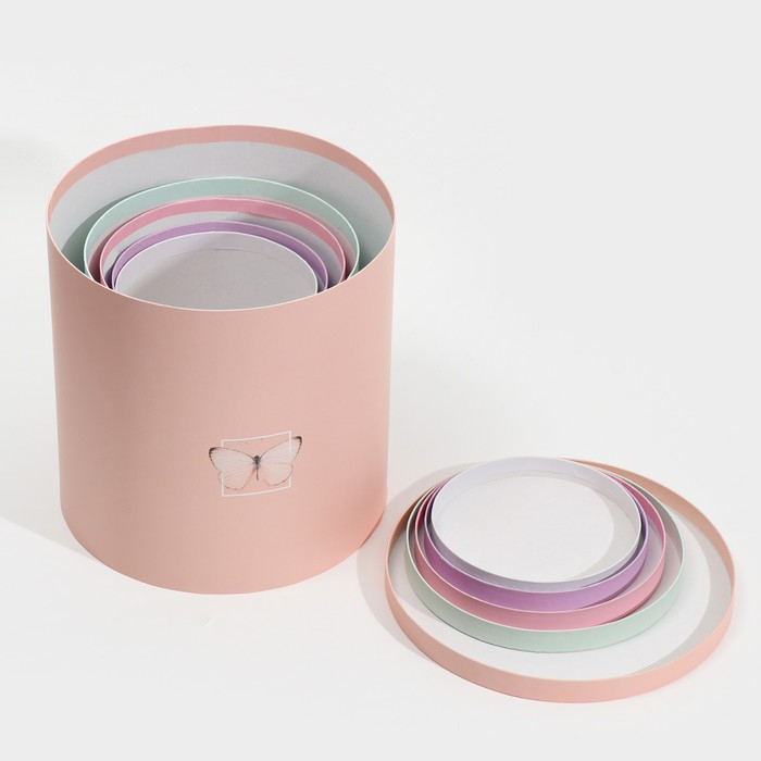 Набор круглых коробок 5 в 1, упаковка подарочная, «Бабочки», 23 х 23 х 25 ‒ 15 х 15 х 15 см