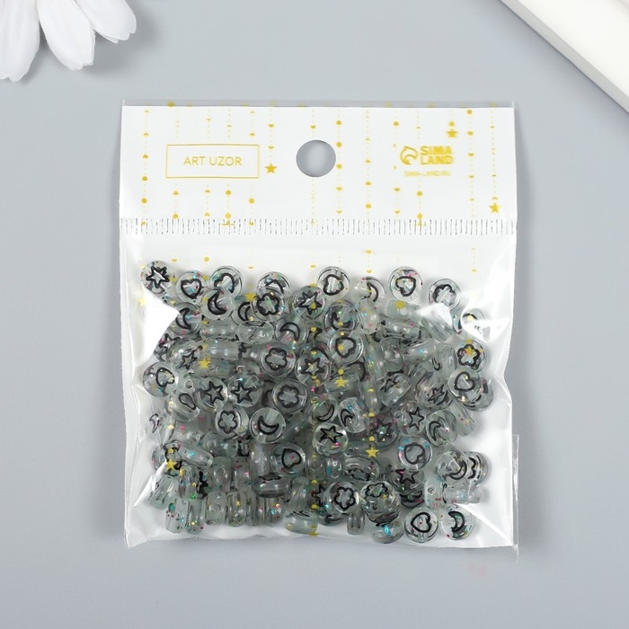 Набор бусин для творчества пластик Набор бусин для творчества пластик "Сердечки и звёзды" прозрачный 20 гр 0,3х0,7х0,7 см 73645
