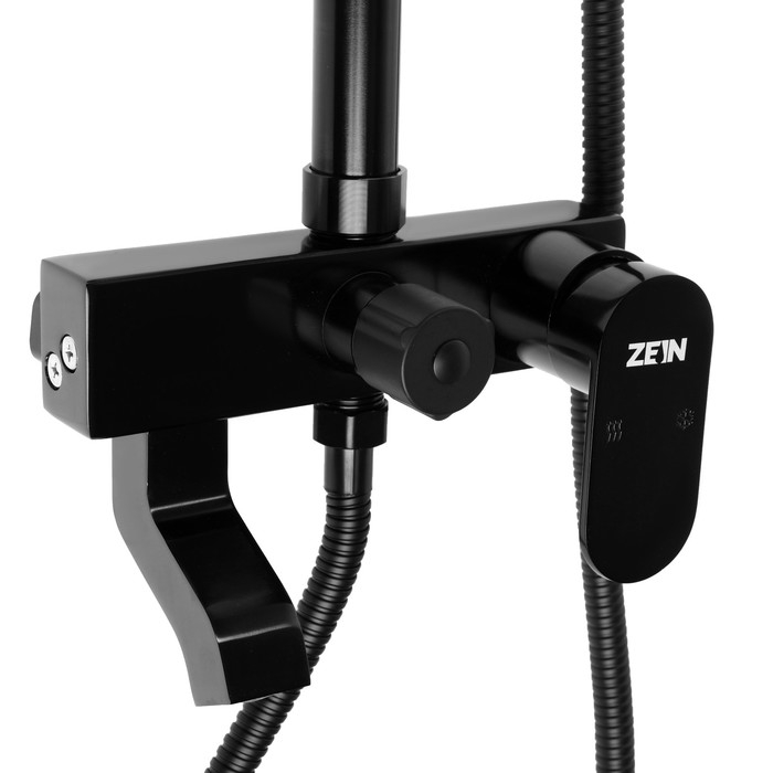 Душевая система ZEIN Z3869, смеситель, тропическая и ручная лейка, алюминий, черная Душевая система ZEIN Z3869, смеситель, тропическая и ручная лейка, алюминий, черная