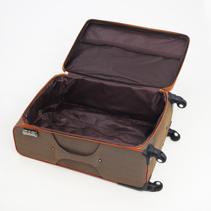 Чемодан большой 95 л (L), отдел на молнии, с расширением, кодовый замок, 3 колеса, 2 наружных кармана, цвет коричневый Чемодан большой 95 л (L), отдел на молнии, с расширением, кодовый замок, 3 колеса, 2 наружных кармана, цвет коричневый