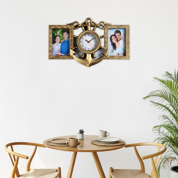 Часы настенные интерьерные, фоторамка - коллаж Часы настенные интерьерные, фоторамка - коллаж "Якорь", бесшумные, 42 х 27 см, d-12 см