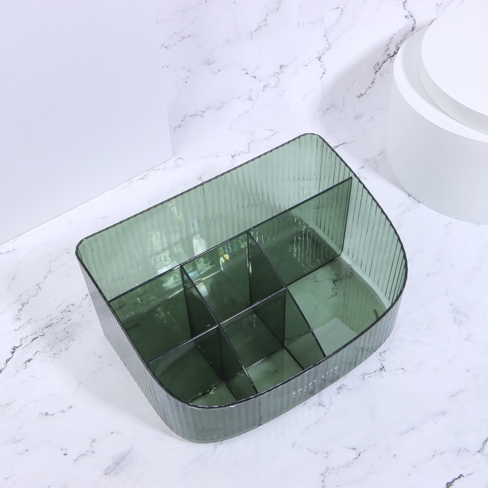 Органайзер для хранения косметических принадлежностей «GREEN», 6 секций, 23 × 15,5 × 11 см, цвет полупрозрачный/зелёный