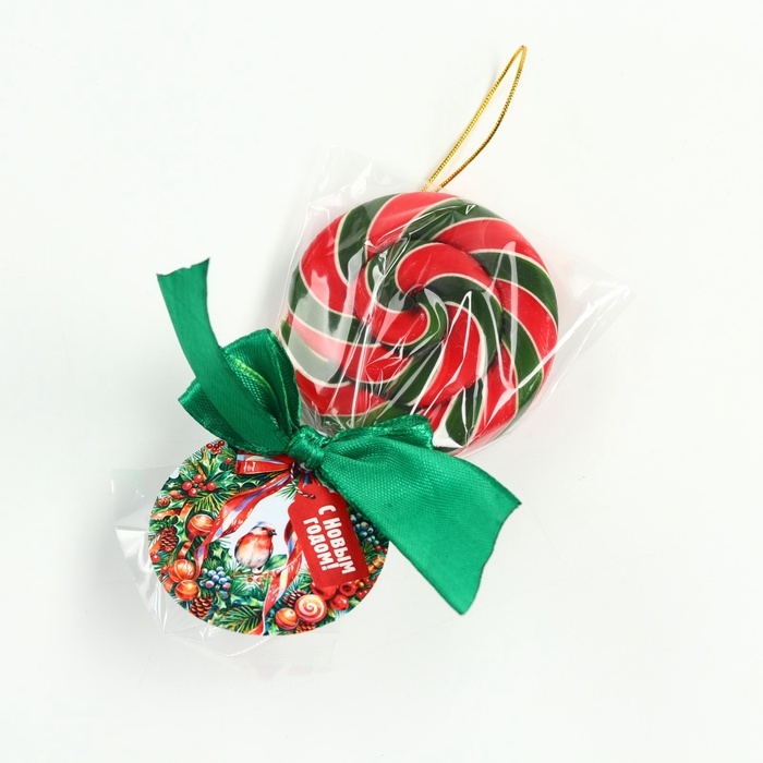 Леденец ёлочная игрушка диск "С новым годом" вкус вишня 30 г