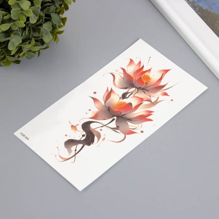 Татуировка на тело цветная Татуировка на тело цветная "Лотосы акварельные" 11,4х21 см