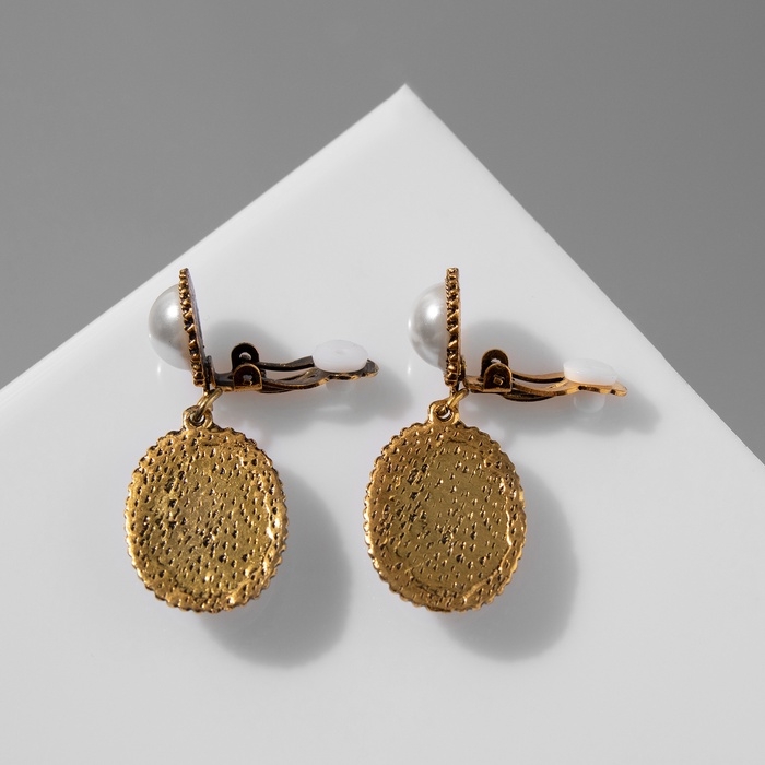 Клипсы &laquo;Круг с овалом&raquo; с сеттингом, цвет чернёное золото