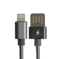 Кабель Lightning - USB, 2.1 А, металлическая оплётка, 1 метр, чёрный