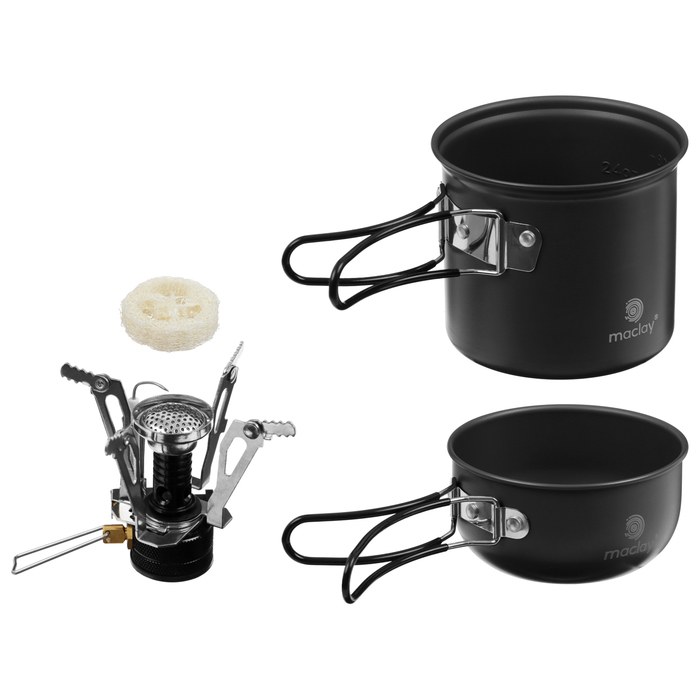 Набор туристической посуды Maclay: газовая плита, 2 кастрюли, губка-люфа
