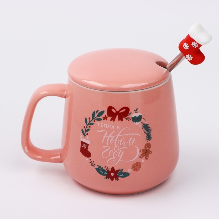 Кружка керамическая с ложкой &laquo;Уюта и тепла в Новом году&raquo;, 350 мл