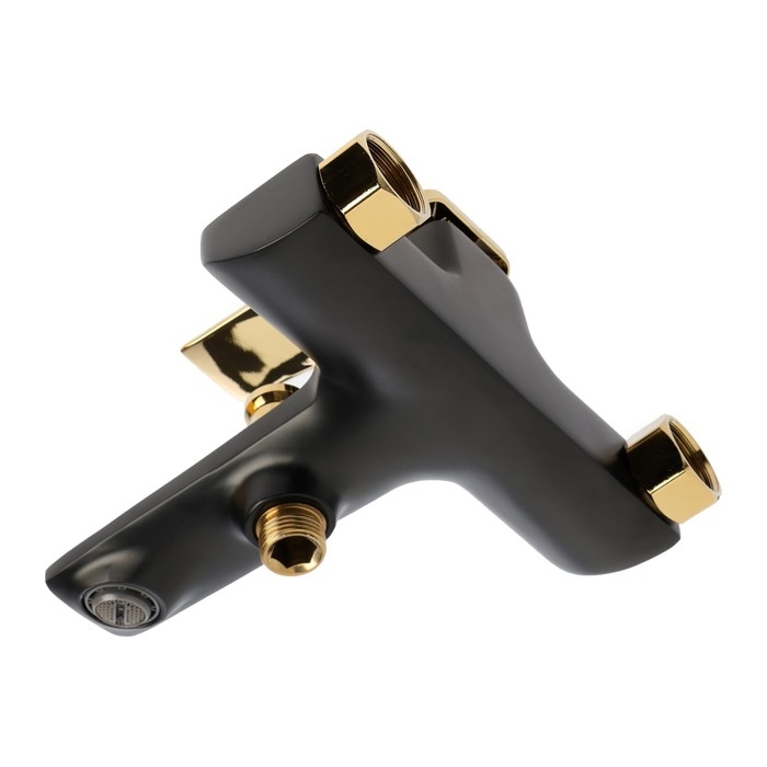 Смеситель для ванны ZEIN Z3890, однорычажный, лейка 5 режимов, шланг, держатель, черный/gold   99322 Смеситель для ванны ZEIN Z3890, однорычажный, лейка 5 режимов, шланг, держатель, черный/gold   99322