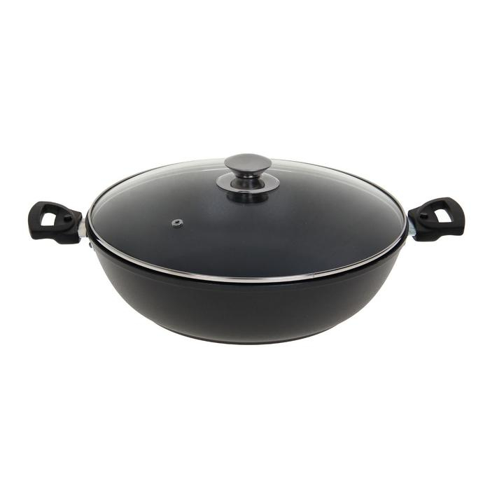 Сотейник «Традиция», 4 л, d=30 см, стеклянная крышка, съёмные ручки, антипригарное покрытие, цвет чёрный Сотейник «Традиция», 4 л, d=30 см, стеклянная крышка, съёмные ручки, антипригарное покрытие, цвет чёрный