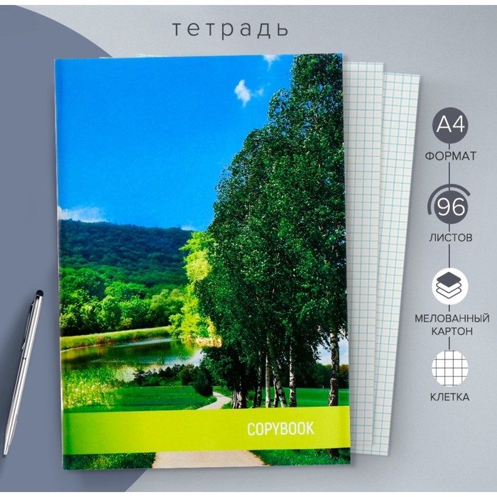 Тетрадь А4, 96 листов в клетку Тетрадь А4, 96 листов в клетку "Природа", обложка мелованный картон, блок №2, белизна 75%, (серые листы)