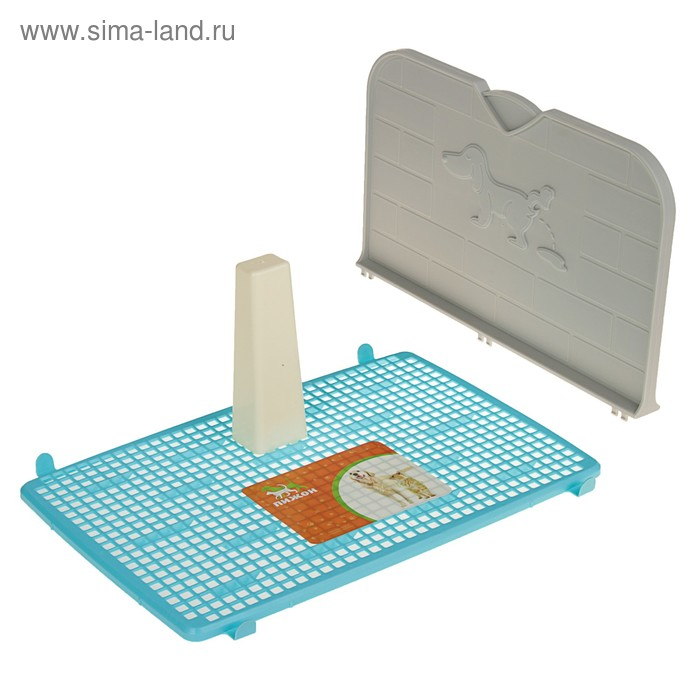 Туалет для собак 46,5 х 35,5 х 5,5 см, со стенкой, съёмной решеткой и столбиком, голубой Туалет для собак 46,5 х 35,5 х 5,5 см, со стенкой, съёмной решеткой и столбиком, голубой