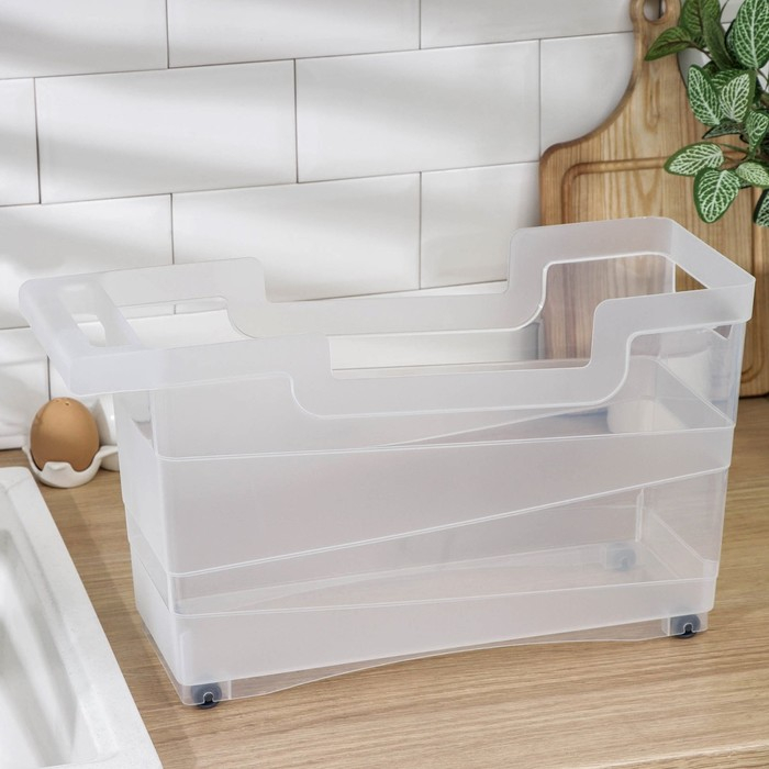 Контейнер хозяйственный с ручкой на колёсиках, 12,5 л, 45×16×25,5 см, прозрачный Контейнер хозяйственный с ручкой на колёсиках, 12,5 л, 45×16×25,5 см, прозрачный