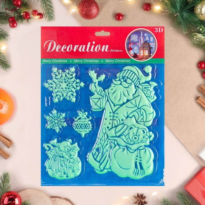 Наклейки на окна, светящиеся Наклейки на окна, светящиеся "Новогодние" Дед Мороз, 27 х 21 см