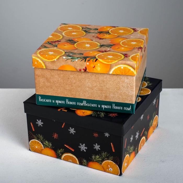 Набор подарочных коробок 6 в 1 «Мандариновый», 10 х 10 х 6 - 20 х 20 х 11 см , Новый год