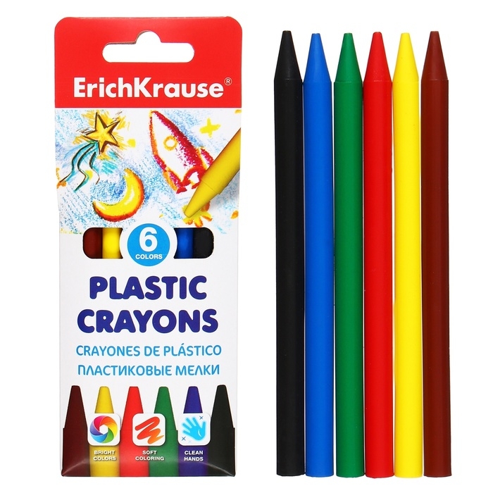 Мелки пластиковые 6 цветов ErichKrause, диаметр 7 мм, заточенные Мелки пластиковые 6 цветов ErichKrause, диаметр 7 мм, заточенные