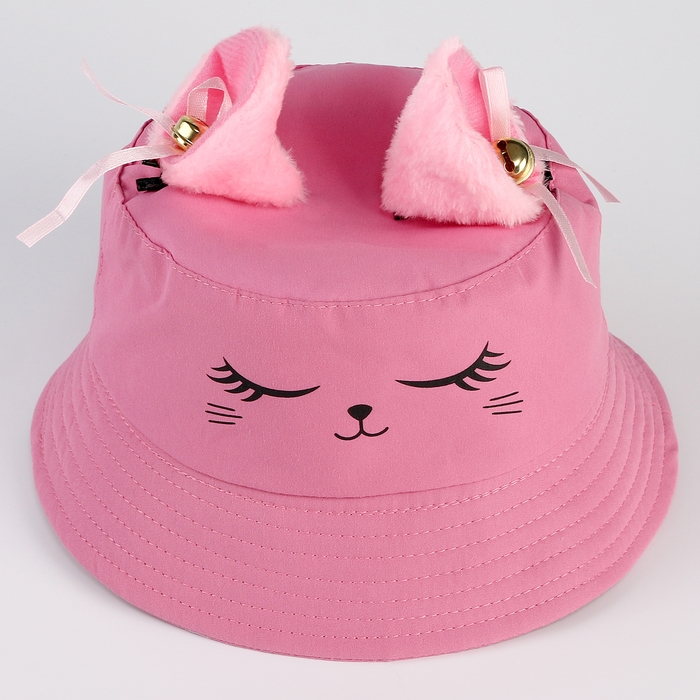 Панама детская для девочки «Кошка», +ушки-заколки, цвет розовый, р-р 54