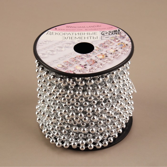 Бусы на нитях, круглые, 4 мм, 9 ± 1 м, цвет серебряный Бусы на нитях, круглые, 4 мм, 9 ± 1 м, цвет серебряный