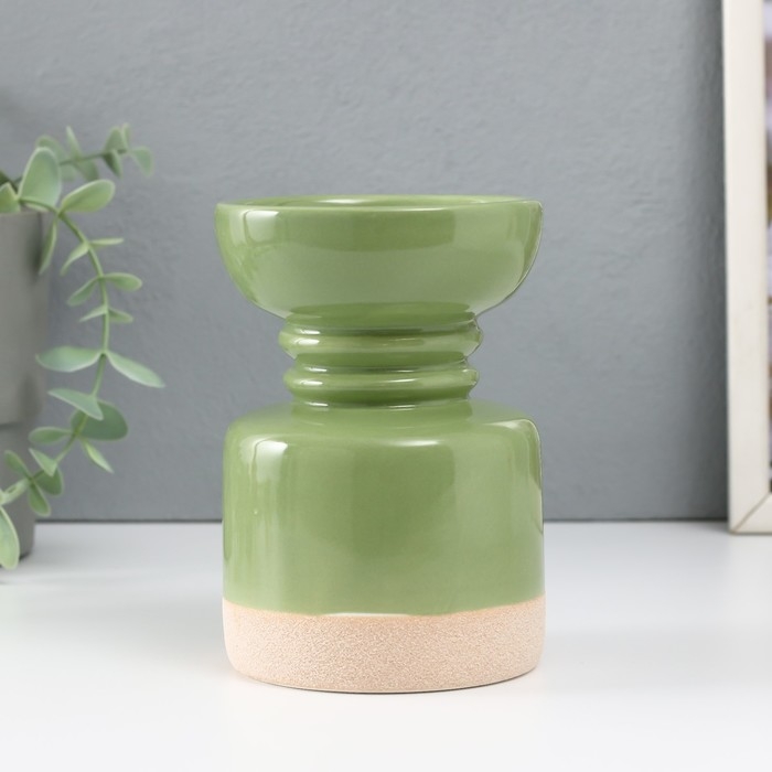 Подсвечник керамика на 1 свечу  Подсвечник керамика на 1 свечу "Атлант" песочно-зелёный 9,3х9,3х13,5 см