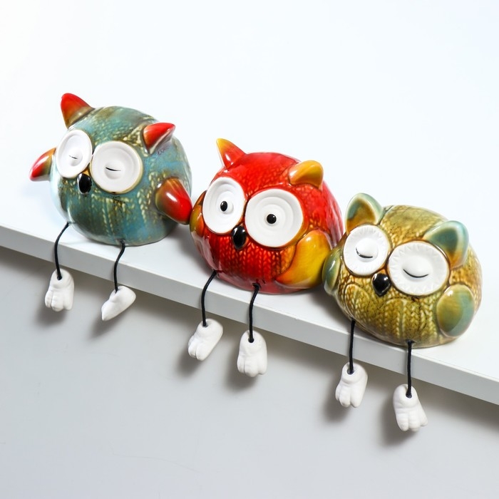 Сувенир керамика Сувенир керамика "Вязаные совята с длинными ножками" набор 3 шт 8х7,5х9,5 7,5х8х12 см