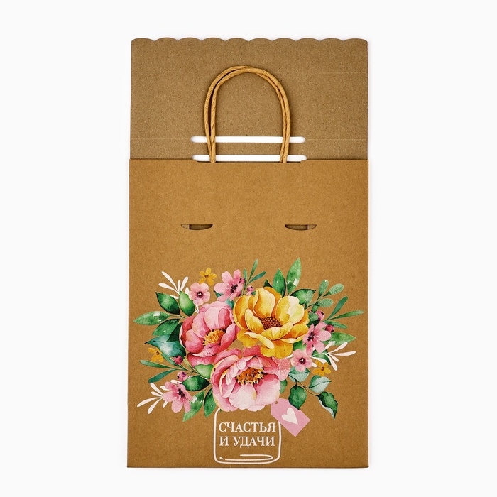 Пакет с клапаном «Букет цветов», крафт, глиттер, 19,5 × 10 × 25.2 см Пакет с клапаном «Букет цветов», крафт, глиттер, 19,5 × 10 × 25.2 см