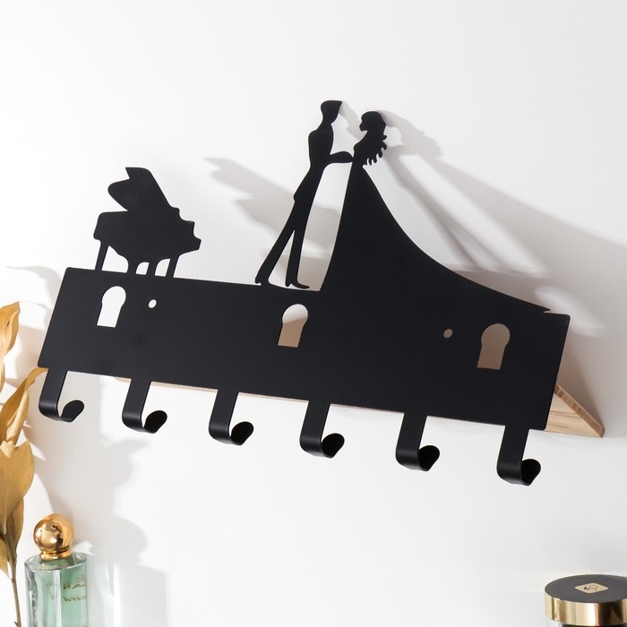 Крючки декоративные металл Крючки декоративные металл "Танцующая пара у рояля" чёрный 24х9,5х37 см